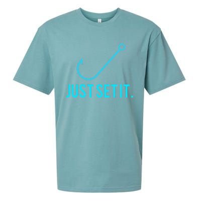 Fun Just Set It Fishing Hook For Outdoor Fans BLU Sueded Cloud Jersey T-Shirt