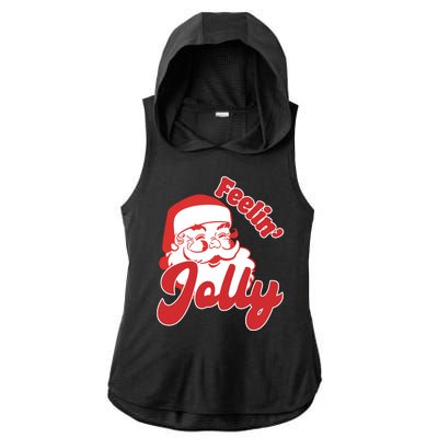 Feelin Jolly Santa Claus Christmas Holiday Ladies PosiCharge Tri-Blend Wicking Draft Hoodie Tank