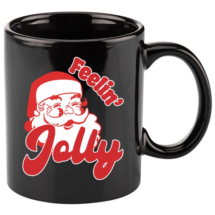 Feelin Jolly Santa Claus Christmas Holiday 11oz C Handle Ceramic Mug