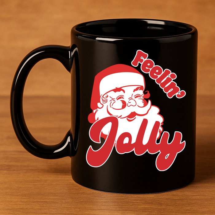 Feelin Jolly Santa Claus Christmas Holiday 11oz C Handle Ceramic Mug