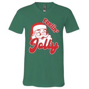 Feelin Jolly Santa Claus Christmas Holiday V-Neck T-Shirt