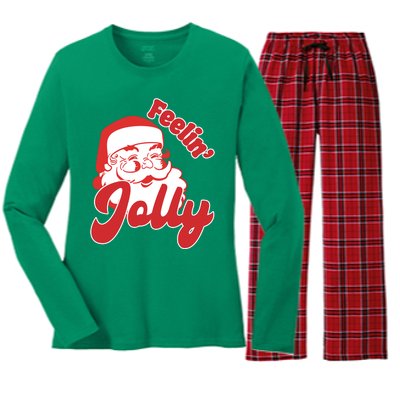 Feelin Jolly Santa Claus Christmas Holiday Women's Long Sleeve Flannel Pajama Set 