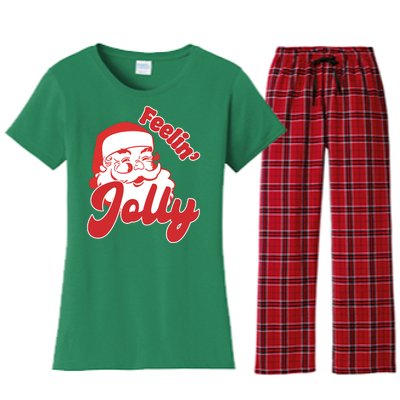 Feelin Jolly Santa Claus Christmas Holiday Women's Flannel Pajama Set