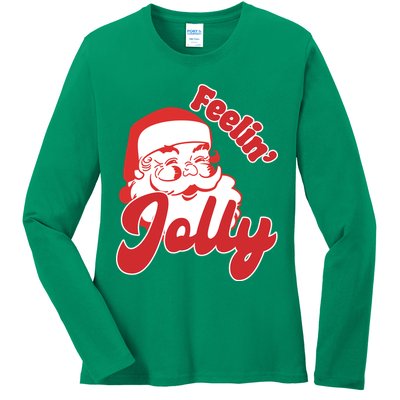 Feelin Jolly Santa Claus Christmas Holiday Ladies Long Sleeve Shirt