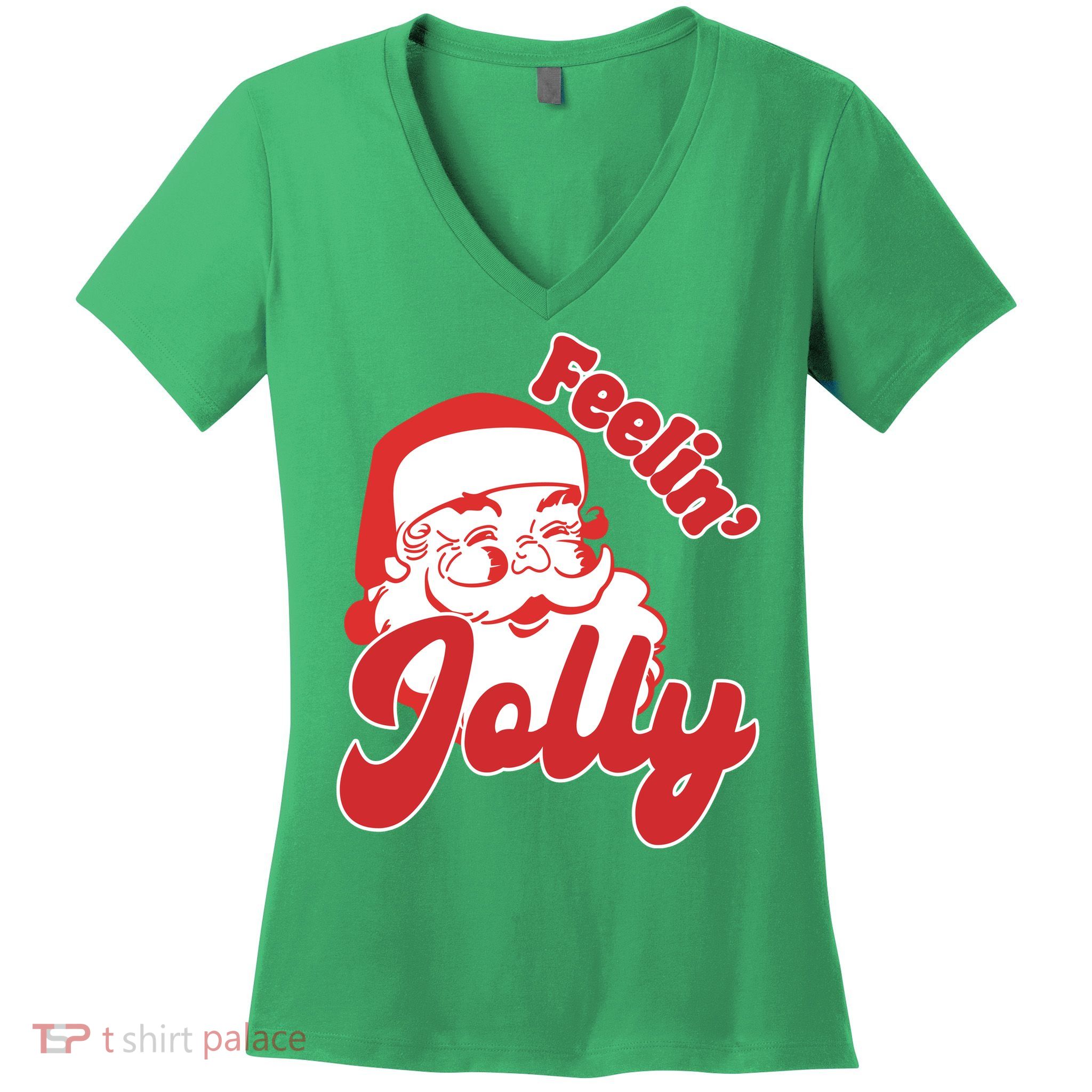 Feelin Jolly Santa Claus Christmas Holiday Women's V-Neck T-Shirt