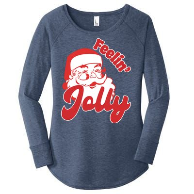 Feelin Jolly Santa Claus Christmas Holiday Women's Perfect Tri Tunic Long Sleeve Shirt