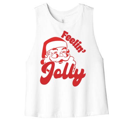 Feelin Jolly Santa Claus Christmas Holiday Women's Racerback Cropped Tank