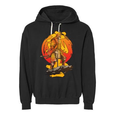 Firey Japanese Samurai Warrior Garment-Dyed Fleece Hoodie