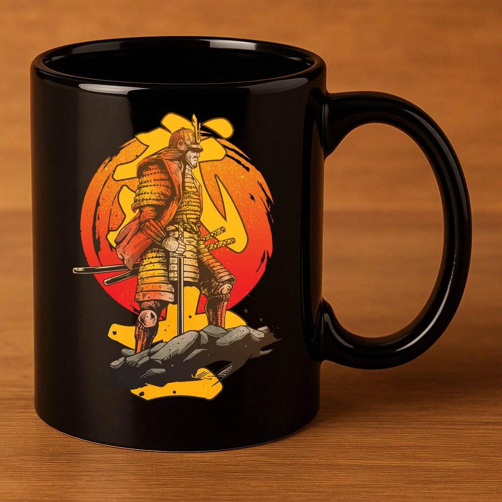 Firey Japanese Samurai Warrior 11oz C Handle Ceramic Mug