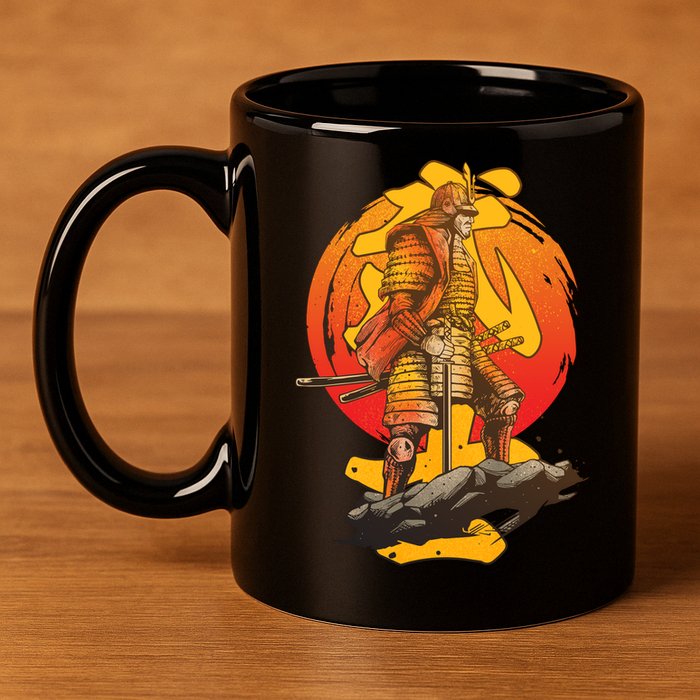 Firey Japanese Samurai Warrior 11oz C Handle Ceramic Mug