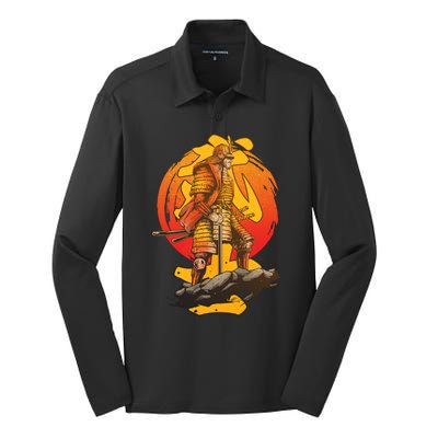 Firey Japanese Samurai Warrior Silk Touch Performance Long Sleeve Polo