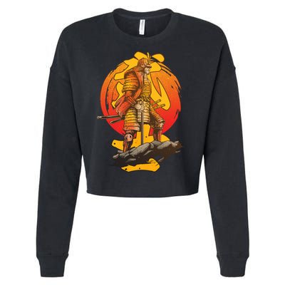 Firey Japanese Samurai Warrior Cropped Pullover Crew