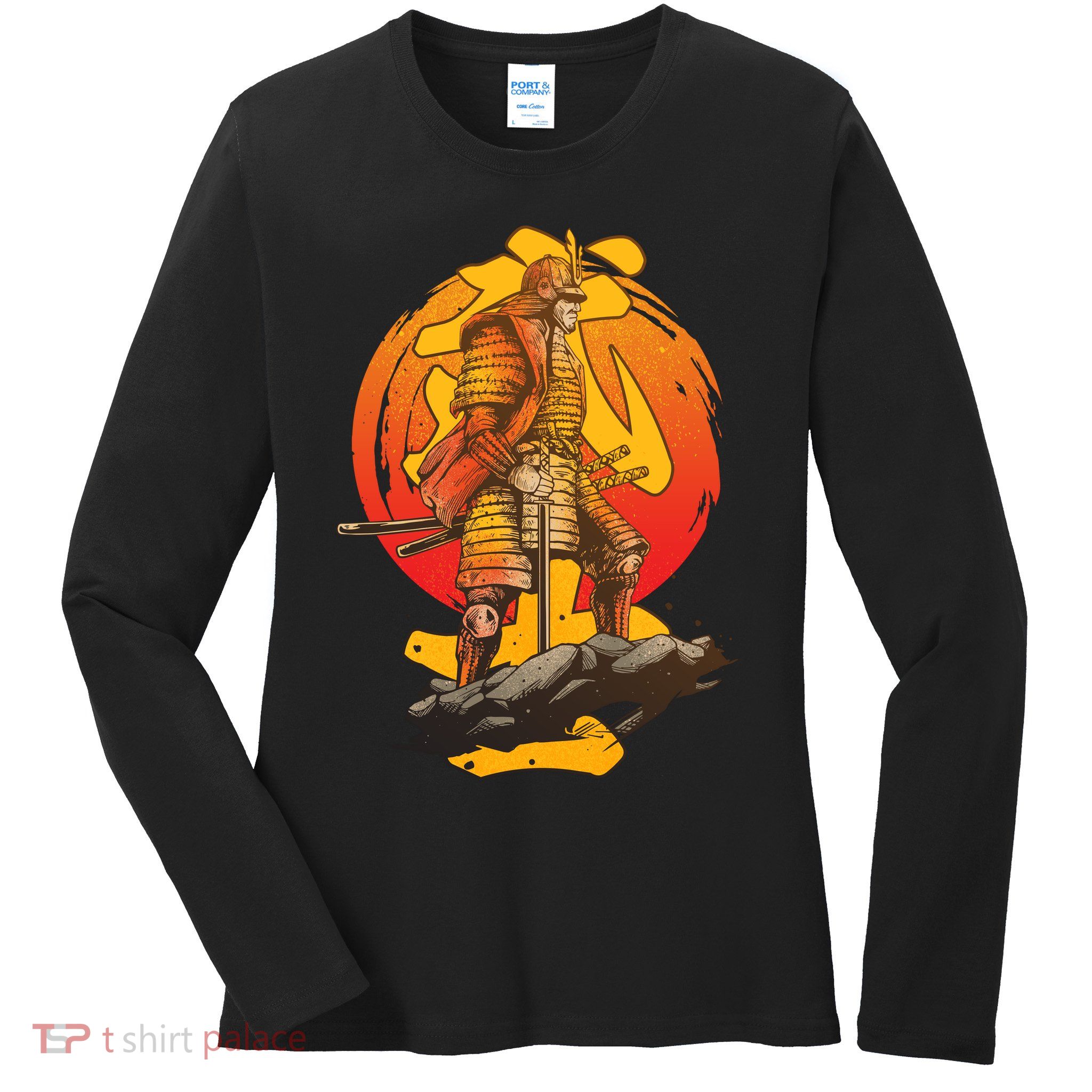 Firey Japanese Samurai Warrior Ladies Long Sleeve Shirt