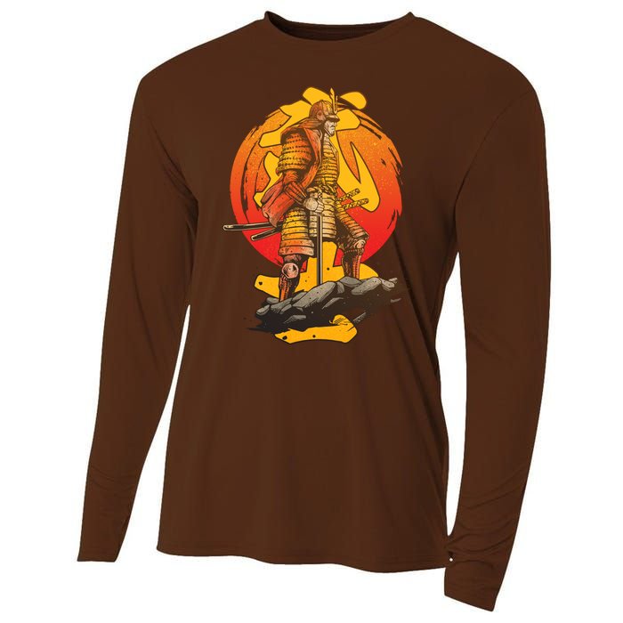 Firey Japanese Samurai Warrior Cooling Performance Long Sleeve Crew