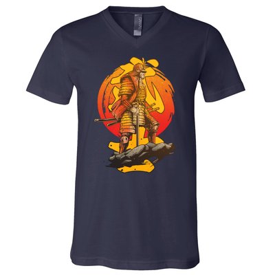 Firey Japanese Samurai Warrior V-Neck T-Shirt