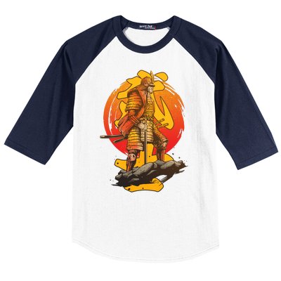 Firey Japanese Samurai Warrior Baseball Sleeve Shirt