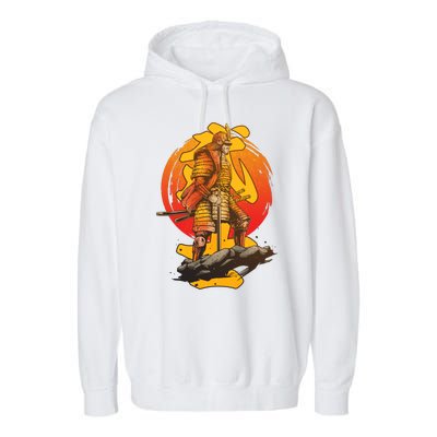 Firey Japanese Samurai Warrior Garment-Dyed Fleece Hoodie