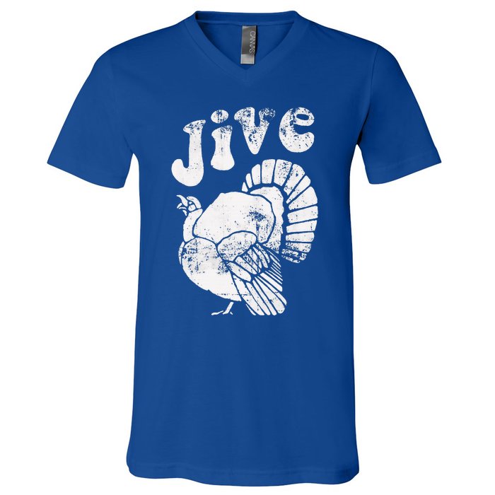 Funny Jive Thanksgiving Turkey Day Retro Holiday V-Neck T-Shirt