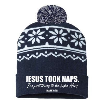 Funny Jesus Took Naps I'm Just Tring To Be Like Him Mark 4 38 USA-Made Snowflake Beanie