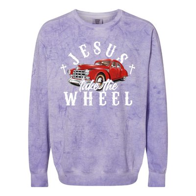 Funny Jesus Take The Wheel Classic Hot Rod Car Colorblast Crewneck Sweatshirt