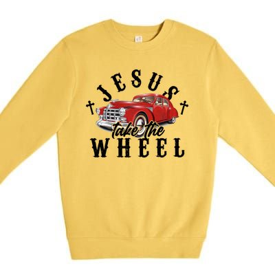 Funny Jesus Take The Wheel Classic Hot Rod Car Premium Crewneck Sweatshirt