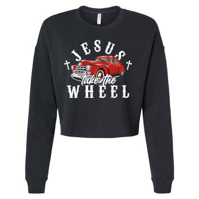 Funny Jesus Take The Wheel Classic Hot Rod Car Cropped Pullover Crew