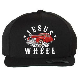 Funny Jesus Take The Wheel Classic Hot Rod Car Wool Snapback Cap