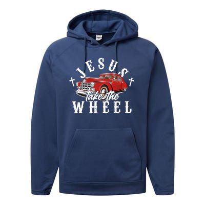 Funny Jesus Take The Wheel Classic Hot Rod Car Performance Fleece Hoodie