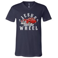 Funny Jesus Take The Wheel Classic Hot Rod Car V-Neck T-Shirt