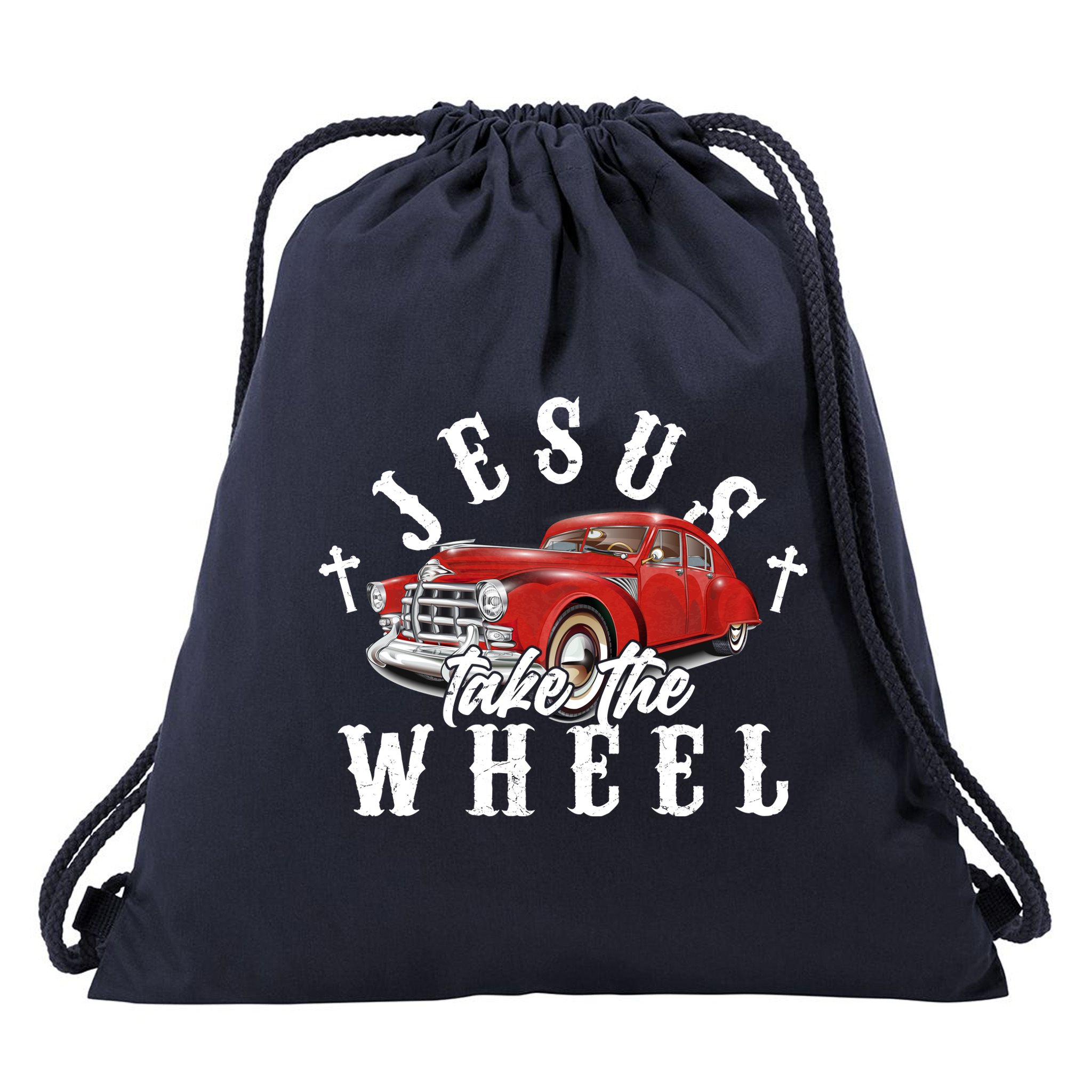 Funny Jesus Take The Wheel Classic Hot Rod Car Drawstring Bag