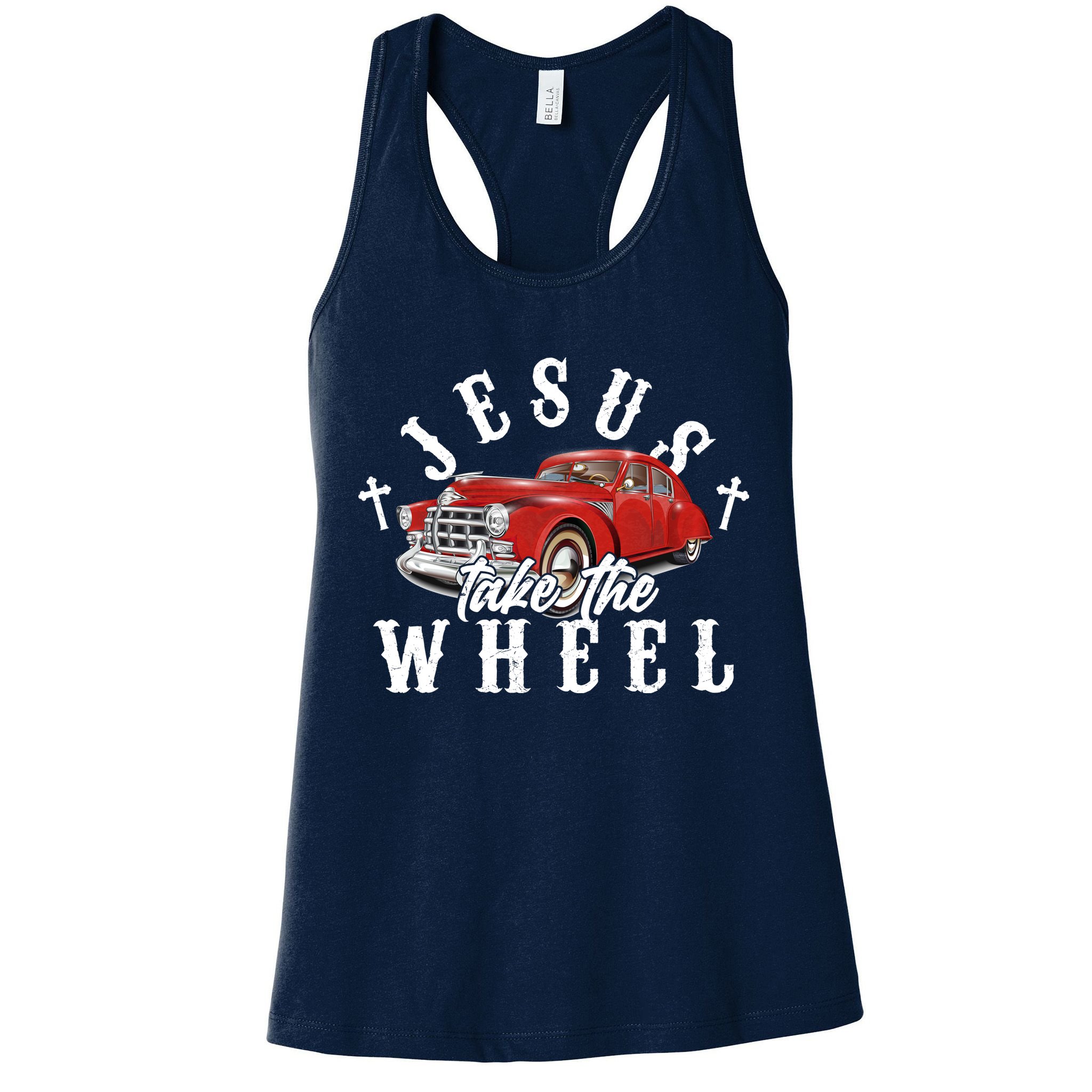 Funny Jesus Take The Wheel Classic Hot Rod Car Womens Tank Top