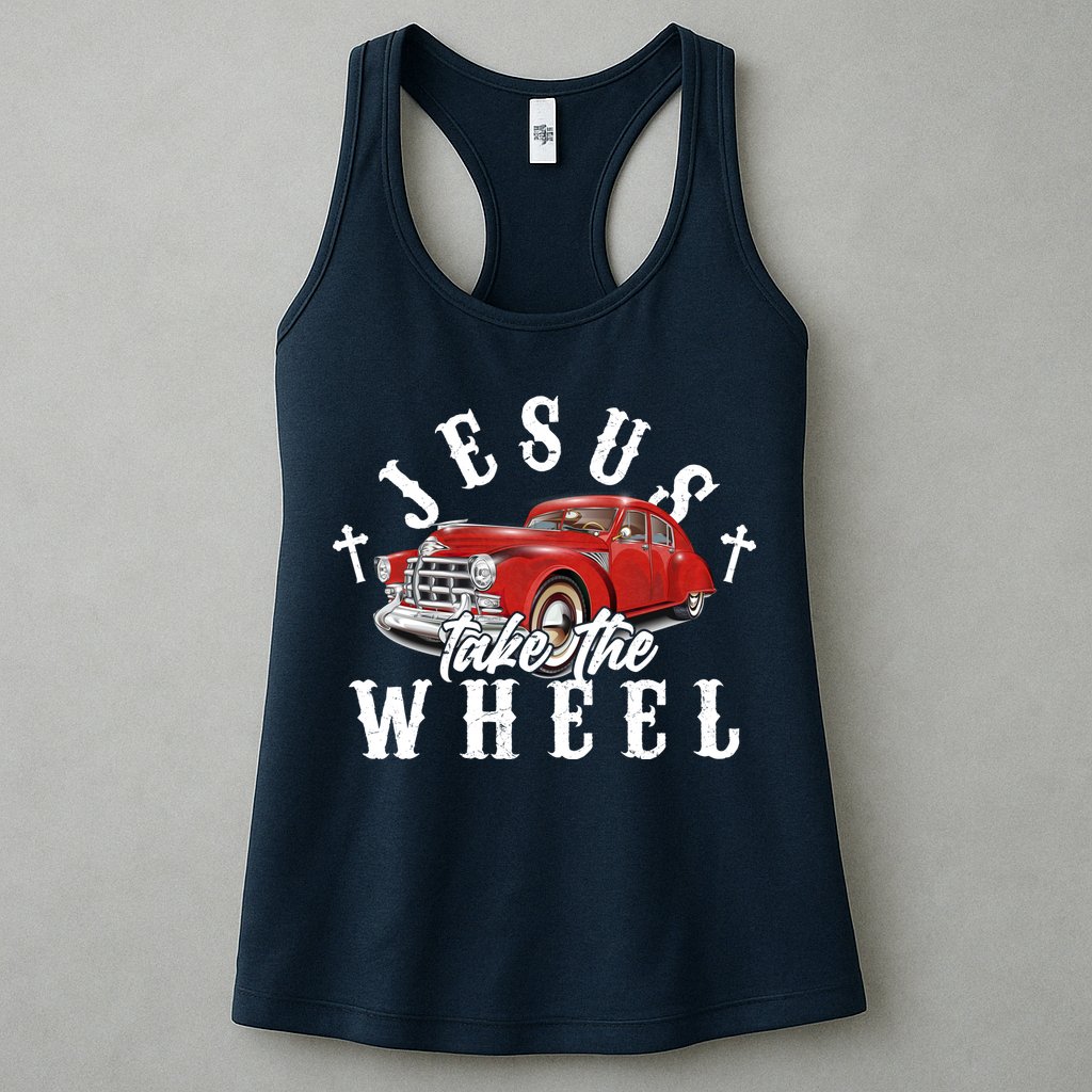 Funny Jesus Take The Wheel Classic Hot Rod Car Womens Tank Top