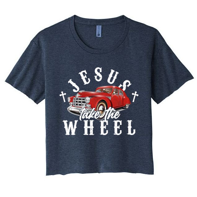 Funny Jesus Take The Wheel Classic Hot Rod Car Crop Top