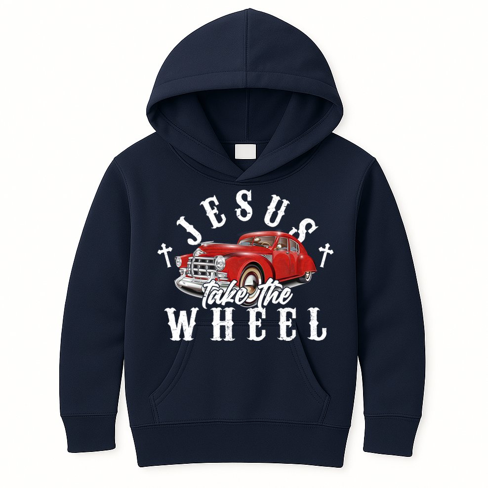 Funny Jesus Take The Wheel Classic Hot Rod Car Kids Hoodie