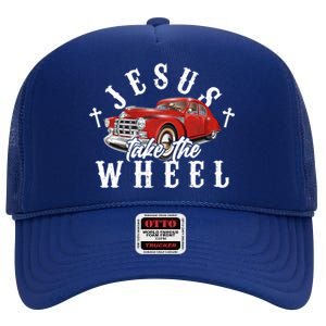 Funny Jesus Take The Wheel Classic Hot Rod Car High Crown Mesh Back Trucker Hat