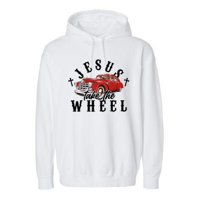 Funny Jesus Take The Wheel Classic Hot Rod Car Garment-Dyed Fleece Hoodie