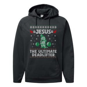 Funny Jesus The Ultimate Deadlifter Ugly Christmas Sweater Sweatshirt Performance Fleece Hoodie