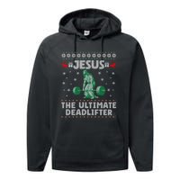 Funny Jesus The Ultimate Deadlifter Ugly Christmas Sweater Sweatshirt Performance Fleece Hoodie