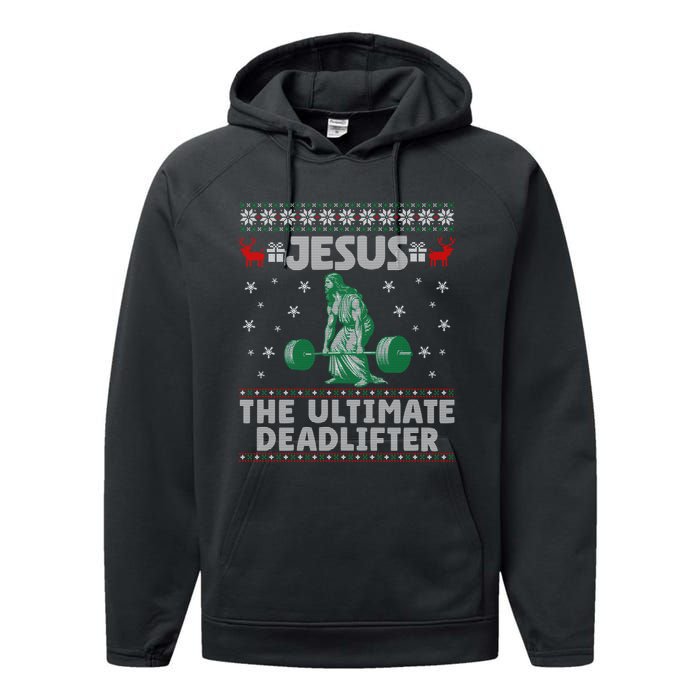 Funny Jesus The Ultimate Deadlifter Ugly Christmas Sweater Sweatshirt Performance Fleece Hoodie