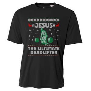 Funny Jesus The Ultimate Deadlifter Ugly Christmas Sweater Sweatshirt Cooling Performance Crew T-Shirt