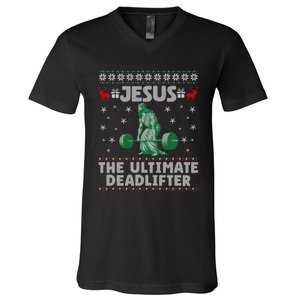 Funny Jesus The Ultimate Deadlifter Ugly Christmas Sweater Sweatshirt V-Neck T-Shirt