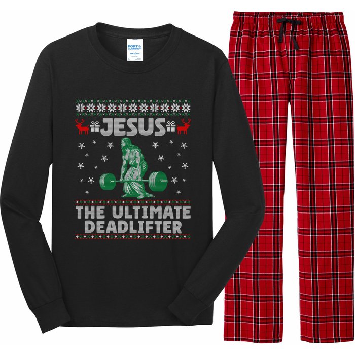 Funny Jesus The Ultimate Deadlifter Ugly Christmas Sweater Sweatshirt Long Sleeve Pajama Set