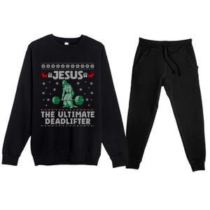 Funny Jesus The Ultimate Deadlifter Ugly Christmas Sweater Sweatshirt Premium Crewneck Sweatsuit Set