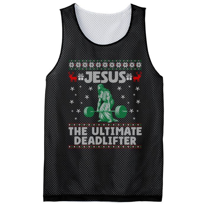 Funny Jesus The Ultimate Deadlifter Ugly Christmas Sweater Sweatshirt Mesh Reversible Basketball Jersey Tank