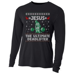 Funny Jesus The Ultimate Deadlifter Ugly Christmas Sweater Sweatshirt Cooling Performance Long Sleeve Crew