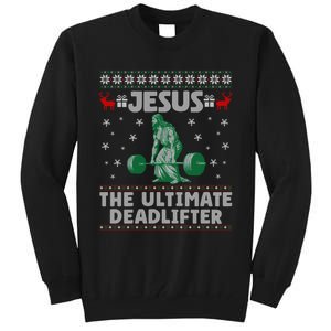 Funny Jesus The Ultimate Deadlifter Ugly Christmas Sweater Sweatshirt Tall Sweatshirt