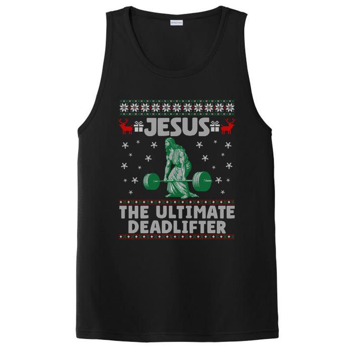 Funny Jesus The Ultimate Deadlifter Ugly Christmas Sweater Sweatshirt PosiCharge Competitor Tank