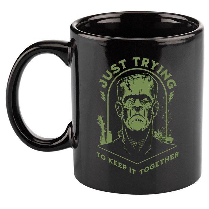 Frankenste!in Just Trying To Keep It Together Halloween 11oz C Handle Ceramic Mug