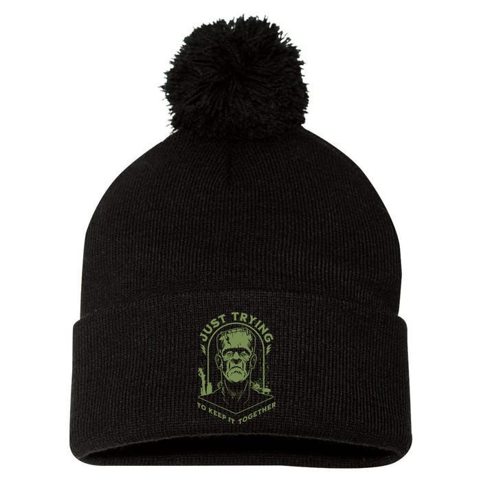 Frankenste!in Just Trying To Keep It Together Halloween Pom Pom 12in Knit Beanie