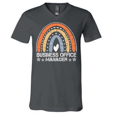 Funny Job Title Vintage Rainbow Business Office Manager V-Neck T-Shirt